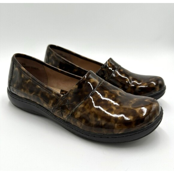Born Concept Shoes - BOC Born Concept Clogs Womens 8 Slip On Shoes Brown Cheetah Patent Faux Leather